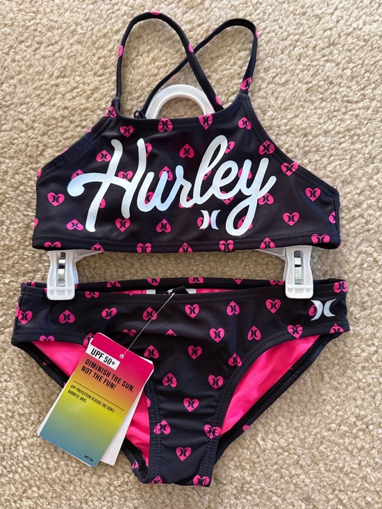 Hurley Other - NWT Hurley Black & Hot Pink Girls Two-Piece Bikini Swim Set